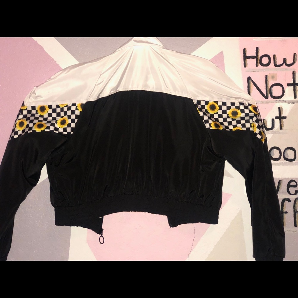 Black checkered jacket with sunflowers
